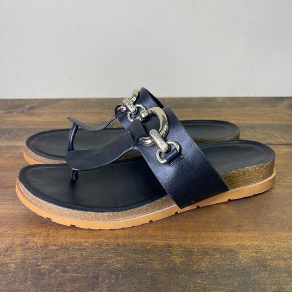 Franco Sarto Brielle Wedge Sandal Black Leather T Strap Cork Women’s 8.5 Summer - Picture 9 of 12